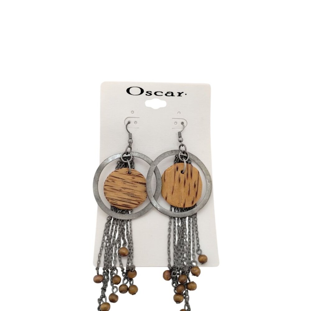 Oscar Dangle Earrings With Wooden Accents and Chain Tassels
